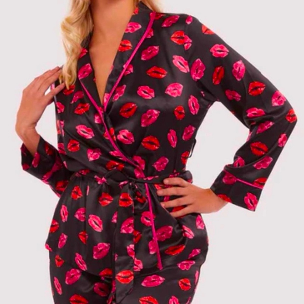 Playful Promises x Bettie Page Black Satin Pajama Set